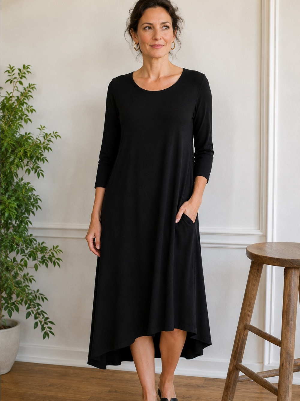 Brochu Walker Asymmetrical Hem Knit Dress Black Size Large